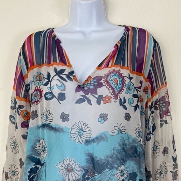 COLDWATER CREEK Silk Floral White Sheer tunic Top Coverup Size Medium - Picture 3 of 10